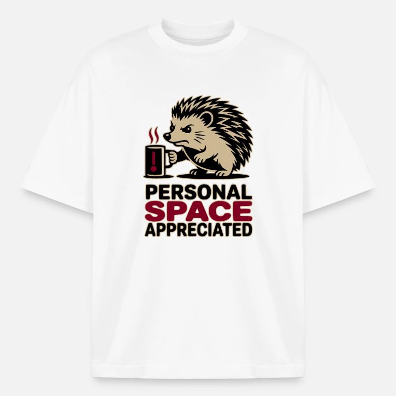 Grumpy Hedgehog Personal Space Introvert Coffee - T-shirt unisexe épais coupe boxy Stanley/Stella - blanc