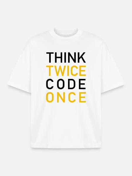 Think Twice Code Once Programmer - T-shirt unisexe boxy épais biologique Stanley/Stella - blanc