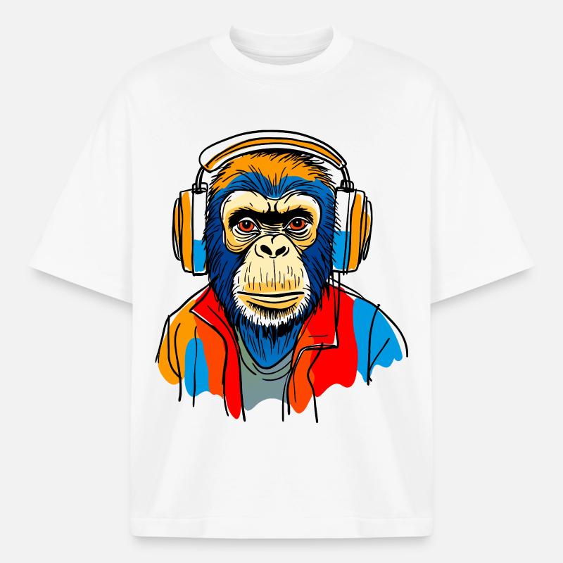 Affe mit Kopfhörern - Boxy Heavyweight Unisex Organic T-Shirt von Stanley/Stella - Weiß