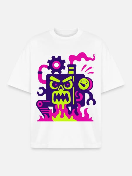 Monster Machine on Fire - Boxy Heavyweight Unisex Organic T-Shirt by Stanley/Stella - white
