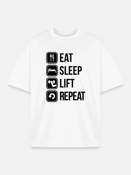 eat sleep lift repeat - Boxy Heavyweight Unisex Organic T-Shirt by Stanley/Stella - white