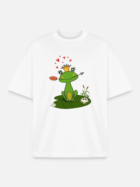 Charming frog with crown and heart - Boxy Heavyweight Unisex Organic T-Shirt by Stanley/Stella - white