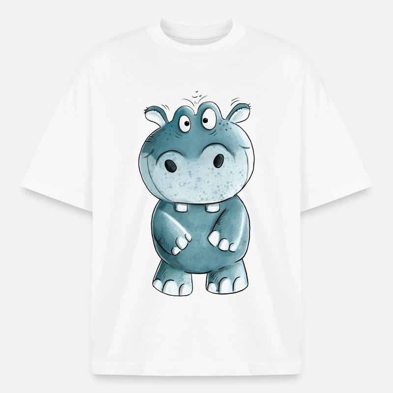 Blaues Nilpferd I Wildtiere Comic - Boxy Heavyweight Unisex Organic T-Shirt von Stanley/Stella - Weiß