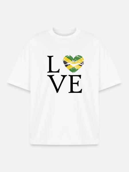 Heart with Jamaica flag: Distressed - Boxy Heavyweight Unisex Organic T-Shirt by Stanley/Stella - white