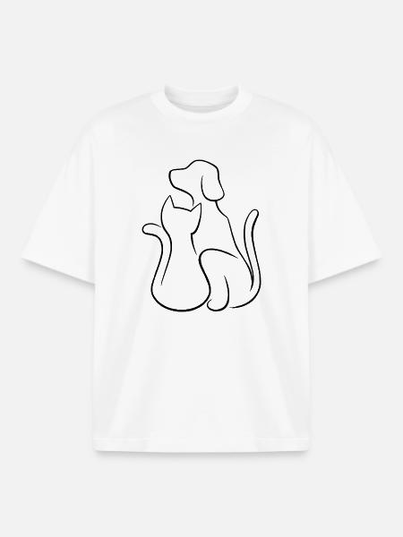Dog and cat love of animals - Boxy Heavyweight Unisex Organic T-Shirt by Stanley/Stella - white