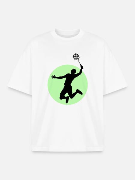 Badminton Player Silhouette – Smash Power - Boxy Heavyweight Unisex Organic T-Shirt by Stanley/Stella - white