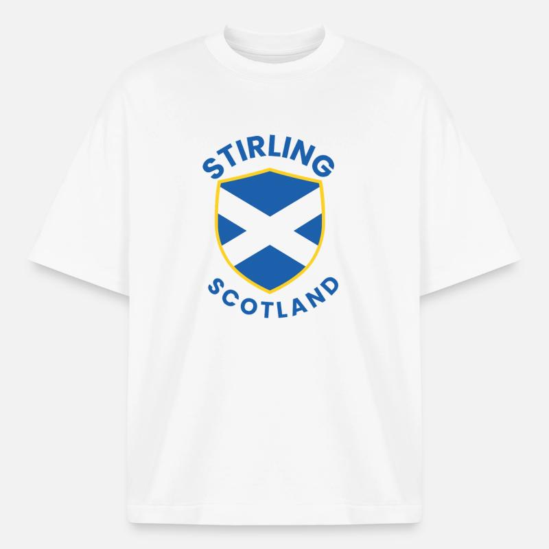 Conception du bouclier écossais de Stirling - T-shirt unisexe boxy épais biologique Stanley/Stella - blanc
