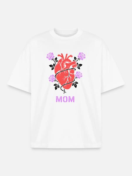 Anatomical Heart Roses Mom - Boxy Heavyweight Unisex Organic T-Shirt by Stanley/Stella - white