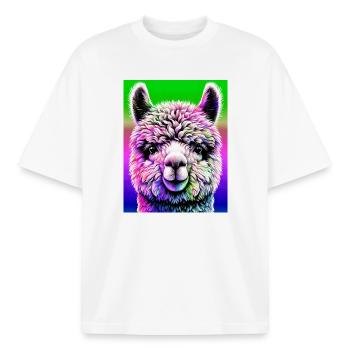 Alpaca - Boxy Heavyweight Unisex Organic T-Shirt by Stanley/Stella - white - Front - AI Model Male 185 light (185cm) & AI Model Female 172 dark (172cm)