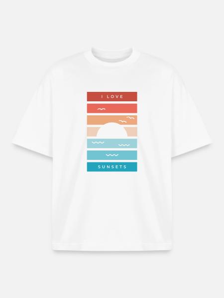 I Love Sunsets Quote for Beach Lovers - Boxy Heavyweight Unisex Organic T-Shirt by Stanley/Stella - white