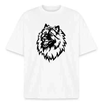 Tête de Wolfsspitz - T-shirt unisexe boxy épais biologique Stanley/Stella - blanc - Devant - AI Model Male 185 light (185cm) & AI Model Female 172 dark (172cm)