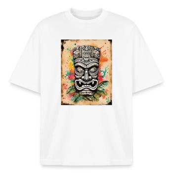 Masque Tiki splash art - T-shirt unisexe boxy épais biologique Stanley/Stella - blanc - Devant - AI Model Male 185 light (185cm) & AI Model Female 172 dark (172cm)