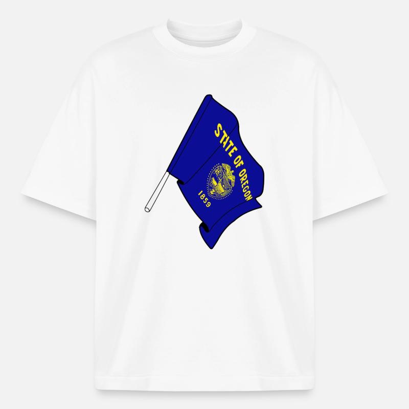 Drapeau de l’Oregon - T-shirt unisexe épais coupe boxy Stanley/Stella - blanc