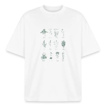 Botanische Wildkräuter Illustration -Waldgrün  - Boxy Heavyweight Unisex Organic T-Shirt von Stanley/Stella - Weiß - Vorne - AI Model Male 185 light (185cm) & AI Model Female 172 dark (172cm)