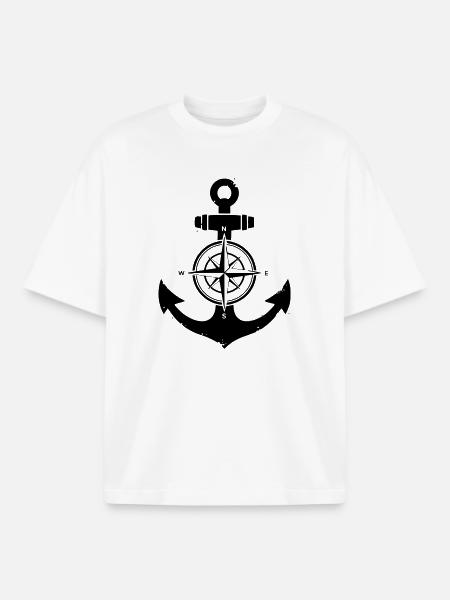 Anchor Compass Silhouette - Boxy Heavyweight Unisex Organic T-Shirt by Stanley/Stella - white
