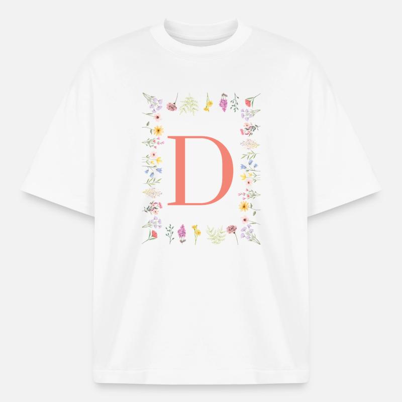 Florale Initialen "D", Buchstaben Monogramm  - Boxy Heavyweight Unisex Organic T-Shirt von Stanley/Stella - Weiß