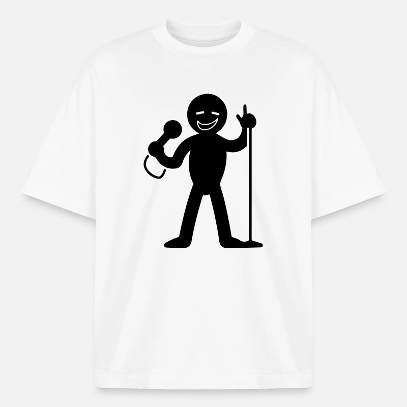 Singer with microphone - Boxy Heavyweight Unisex Organic T-Shirt by Stanley/Stella - white