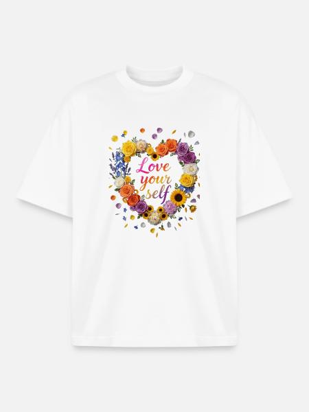 Love Your Self Blossom Heart Design - Boxy Heavyweight Unisex Organic T-Shirt by Stanley/Stella - white