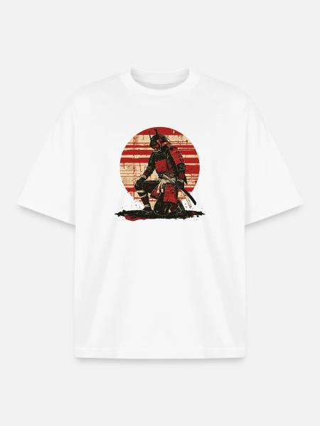 Red Samurai Battle Look,Ronin - Boxy Heavyweight Unisex Organic T-Shirt by Stanley/Stella - white