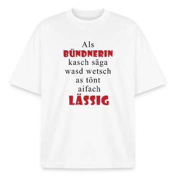 Bündnerin Lässig Spruch - Boxy Heavyweight Unisex Organic T-Shirt von Stanley/Stella - Weiß - Vorne - AI Model Male 185 light (185cm) & AI Model Female 172 dark (172cm)