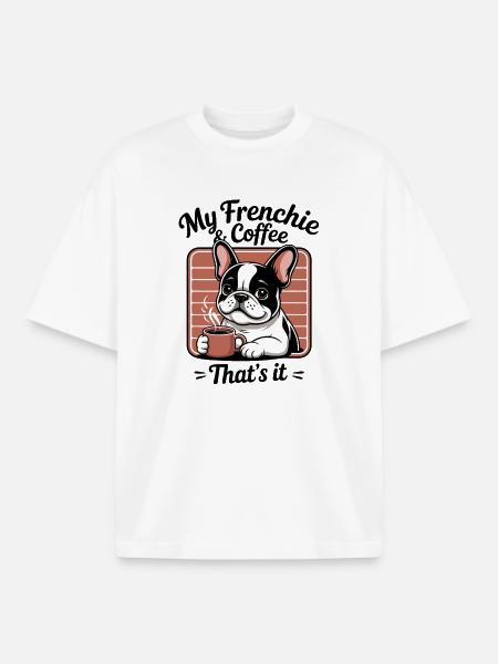 Frenchie French Bulldog Cartoon - Boxy Heavyweight Unisex Organic T-Shirt by Stanley/Stella - white