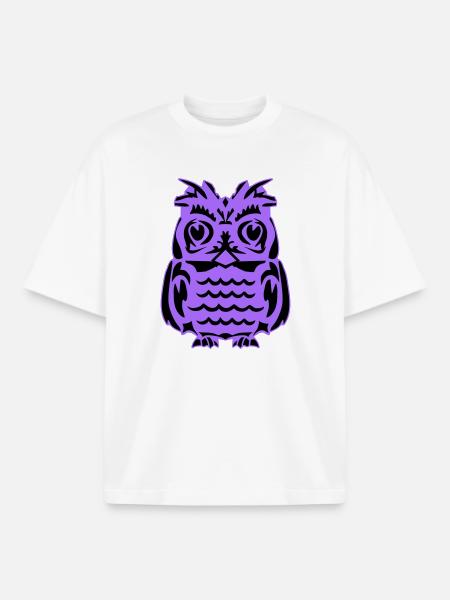 Purple Owl Silhouette - Boxy Heavyweight Unisex Organic T-Shirt by Stanley/Stella - white