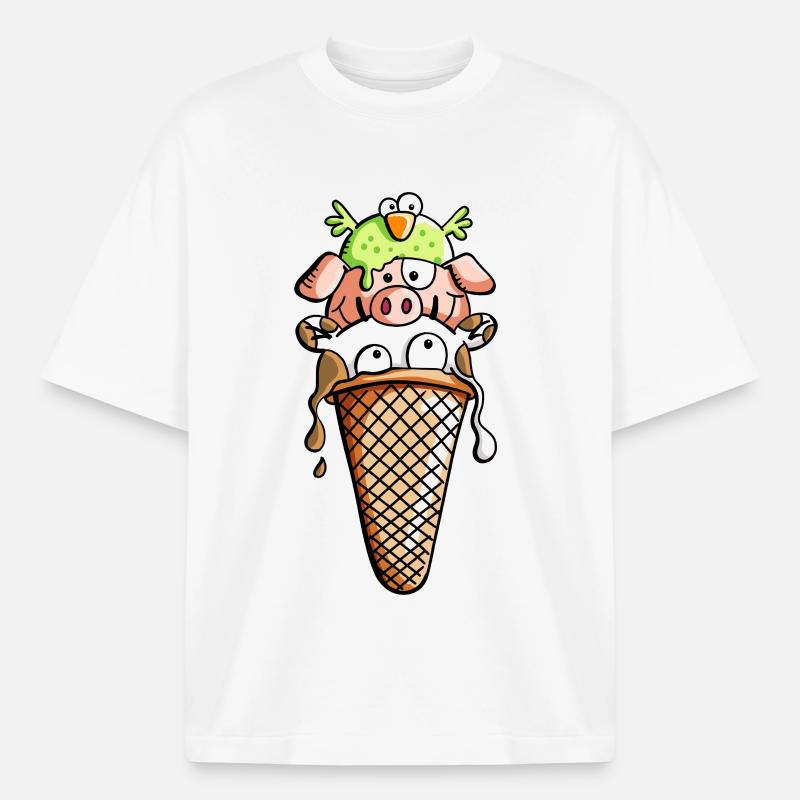 Bauernhoftier Eiscreme - Tiere - Eis - Kinder -Fun - Boxy Heavyweight Unisex Organic T-Shirt von Stanley/Stella - Weiß