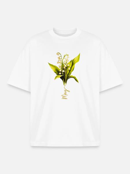 Maiglöckchen Naturalistisches Design - Boxy Heavyweight Unisex Organic T-Shirt von Stanley/Stella - Weiß