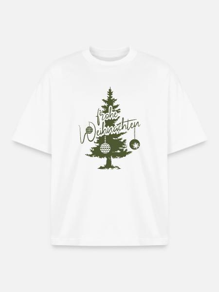 Glædelig jul gran skov symbol logo - Stanley/Stella unisex boxy heavyweight T-shirt økologisk - hvid