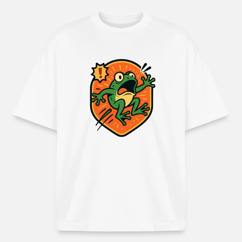 Badge Panic Frog - T-shirt unisexe boxy épais biologique Stanley/Stella - blanc