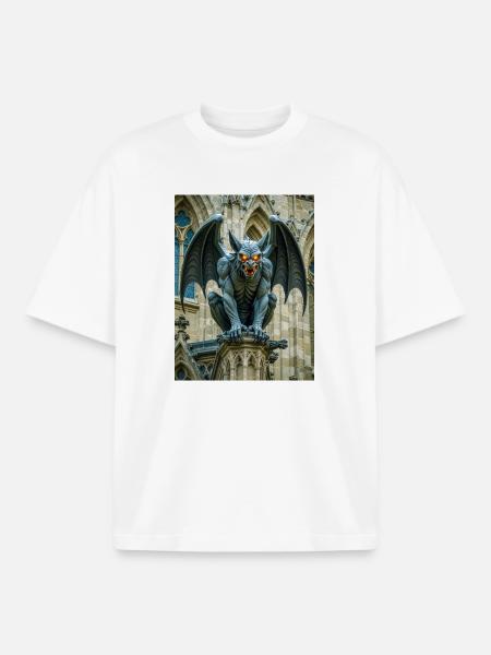 Gargoyle, winged stone demon guarding Gothic - Boxy Heavyweight Unisex Organic T-Shirt by Stanley/Stella - white
