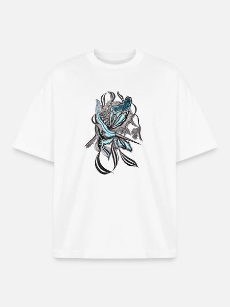 Indigo Blütenlinie Design - Boxy Heavyweight Unisex Organic T-Shirt von Stanley/Stella - Weiß