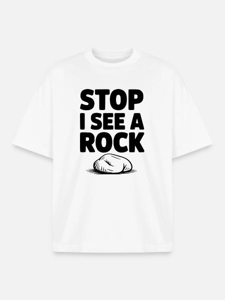 Stop I See a Rock - Boxy Heavyweight Unisex Organic T-Shirt by Stanley/Stella - white