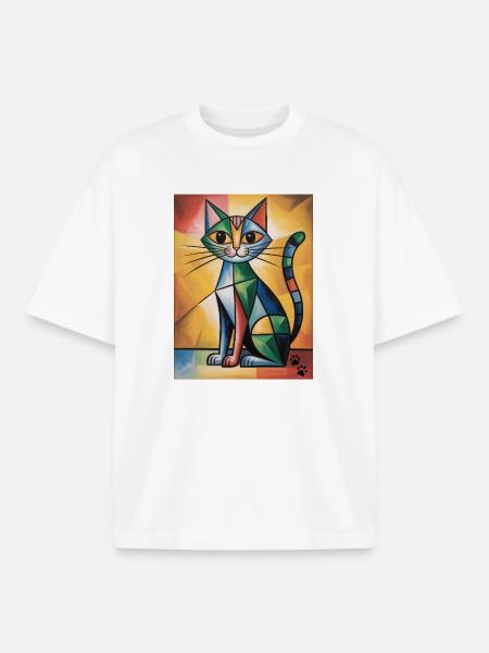 Cat Cubic - Boxy Heavyweight Unisex Organic T-Shirt by Stanley/Stella - white