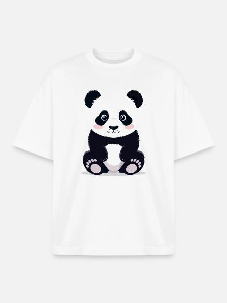 Assis petit panda câlin et mignon - T-shirt unisexe boxy épais biologique Stanley/Stella - blanc