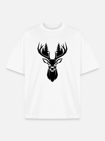 Hirschkopf Bäume Wald Silhouette - Boxy Heavyweight Unisex Organic T-Shirt von Stanley/Stella - Weiß