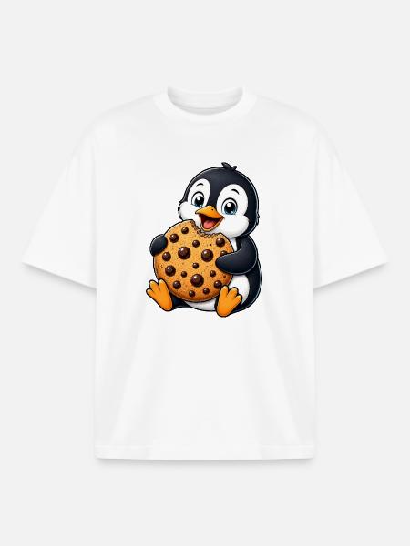 Cute Penguin Cookies Cartoon Happy Snacking - Boxy Heavyweight Unisex Organic T-Shirt by Stanley/Stella - white
