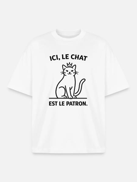 Ici Le Chat Est Le Patron - T-shirt unisexe boxy épais biologique Stanley/Stella - blanc