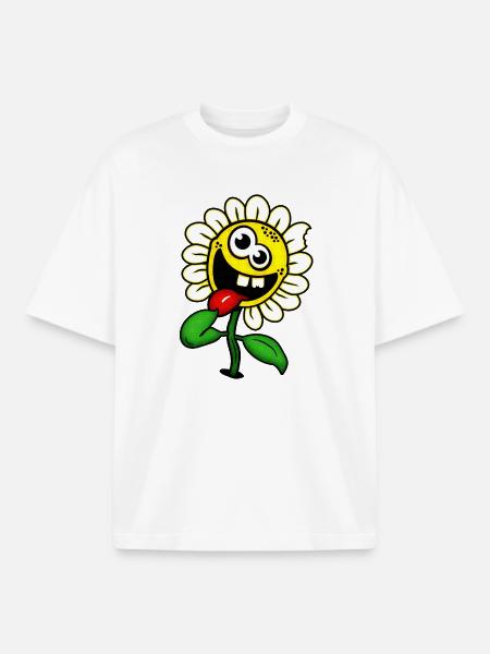 Funny Happy Flower / Crazy Flower - Boxy Heavyweight Unisex Organic T-Shirt by Stanley/Stella - white