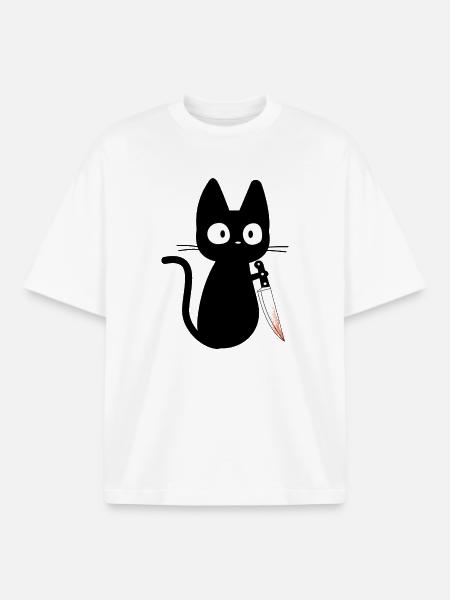 Katze mit Messer Humor Geschenkidee - Boxy Heavyweight Unisex Organic T-Shirt von Stanley/Stella - Weiß