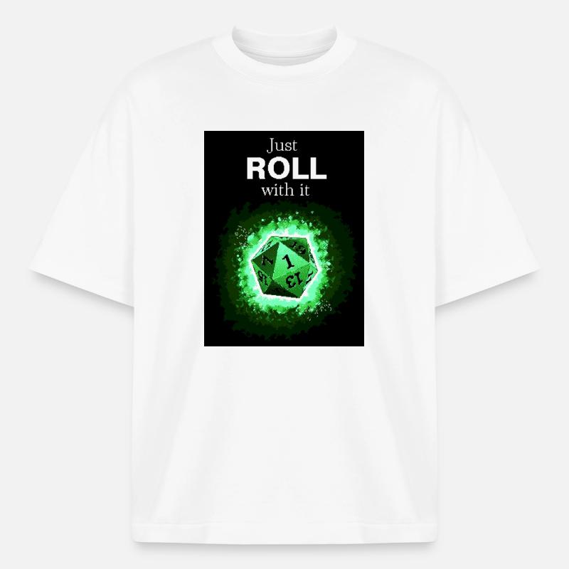Faites simplement avec les dés verts rétro D20 - T-shirt unisexe boxy épais biologique Stanley/Stella - blanc