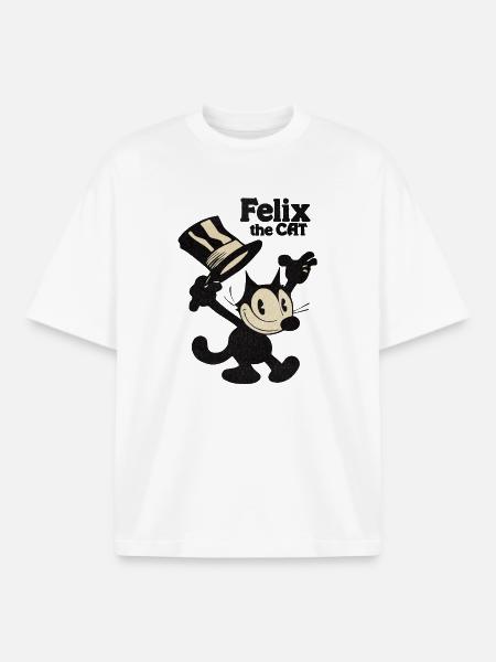 Felix The Cat With Top Hat & Text Est 1919 - Boxy Heavyweight Unisex Organic T-Shirt by Stanley/Stella - white