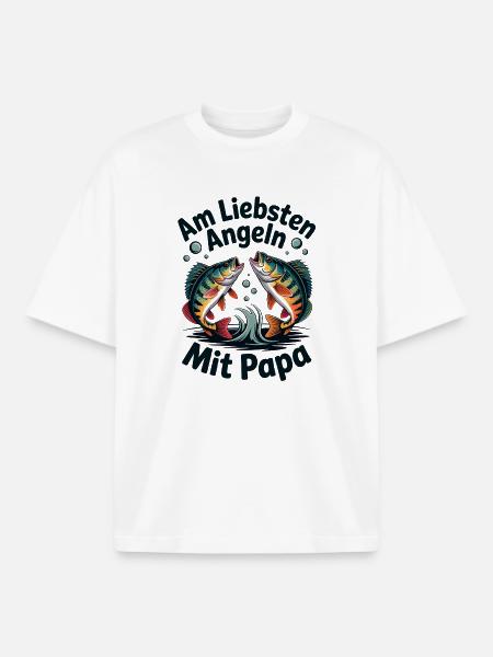 Angeln Mit Papa – Vater & Fische - Boxy Heavyweight Unisex Organic T-Shirt von Stanley/Stella - Weiß