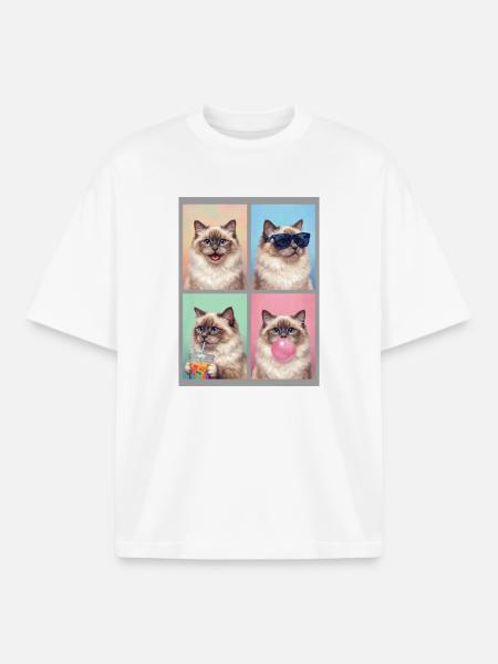 Cats Sacred Birman Cat - Boxy Heavyweight Unisex Organic T-Shirt by Stanley/Stella - white
