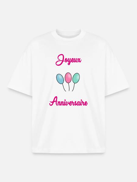 JOYEUX ANNIVERSAIRE - T-shirt unisexe boxy épais biologique Stanley/Stella - blanc