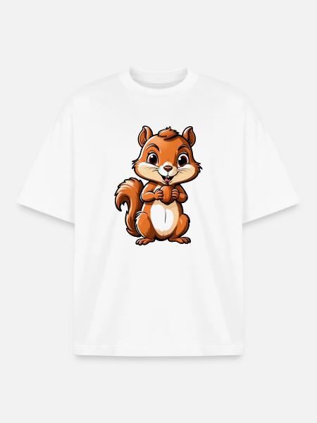 Niedliches Cartoon-Eichhörnchen mit Eichel - Boxy Heavyweight Unisex Organic T-Shirt von Stanley/Stella - Weiß