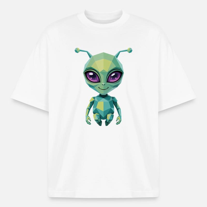 Alien - Cool Low Poly  Logo - Boxy Heavyweight Unisex Organic T-Shirt by Stanley/Stella - white