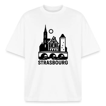 Strasbourg Silhouette - T-shirt unisexe boxy épais biologique Stanley/Stella - blanc - Devant - AI Model Male 185 light (185cm) & AI Model Female 172 dark (172cm)