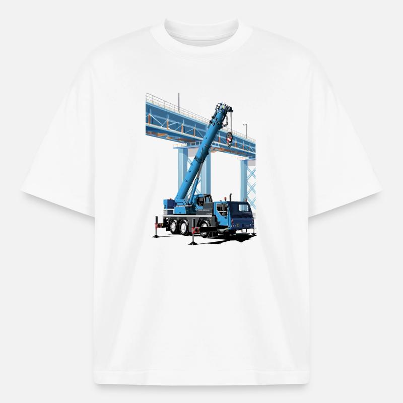 Mobile crane assembles bridge sections - Heavyweight Boxy Unisex T-Shirt by Stanley/Stella - white
