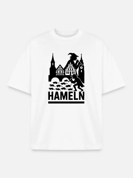 Hamelin City Pied Piper Silhouette - Boxy Heavyweight Unisex Organic T-Shirt by Stanley/Stella - white